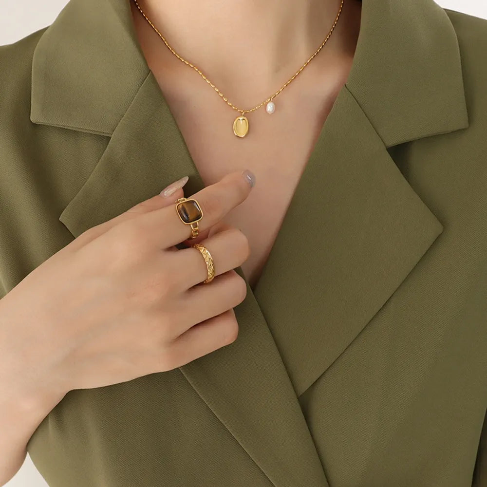 Arielle Pearl Necklace detail view styled for Avrienne