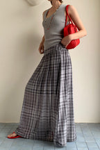 High-Waisted A-Line Mesh Plaid Maxi Skirt image 4