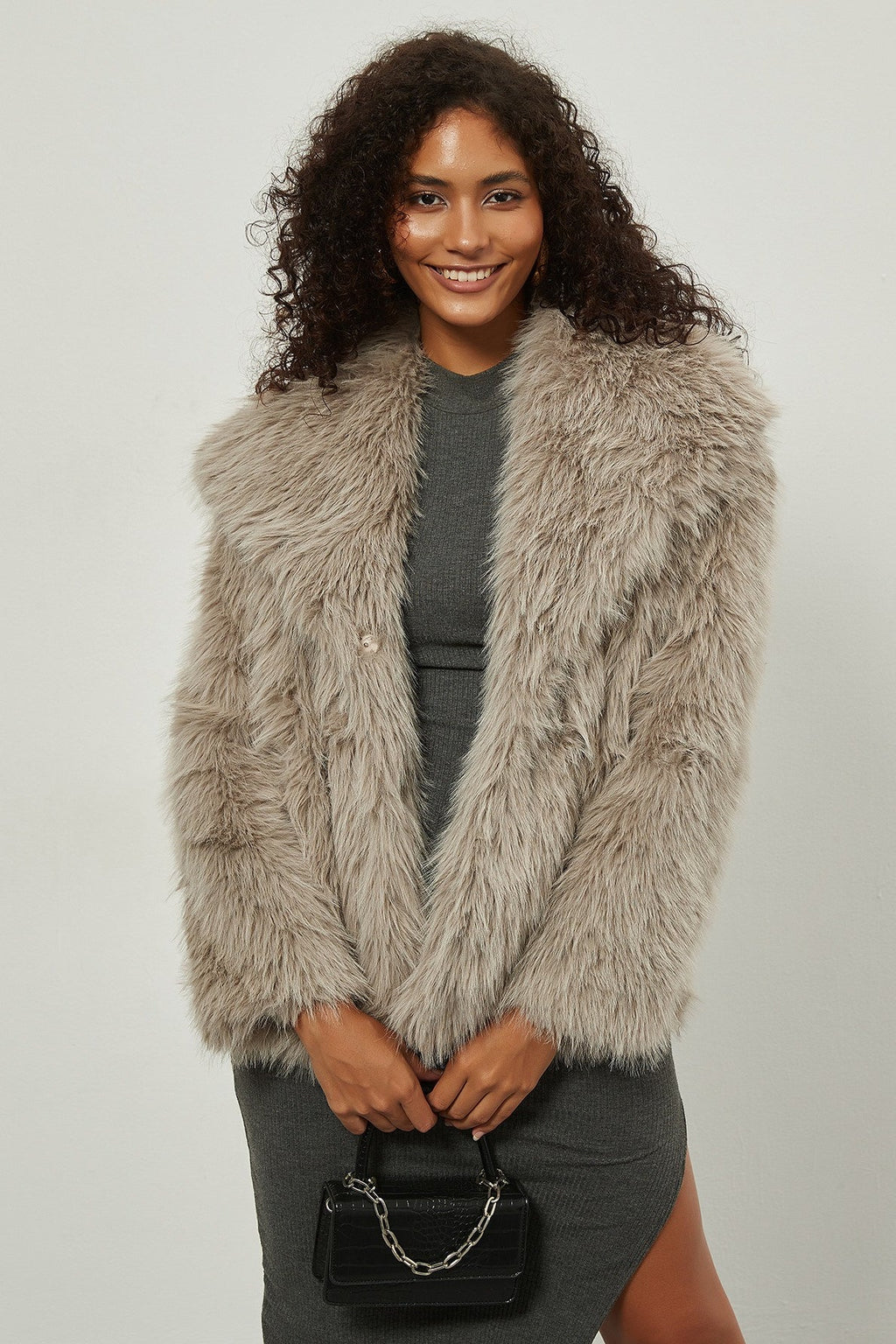 Faux Fur Notch Lapel Winter Coat image 1