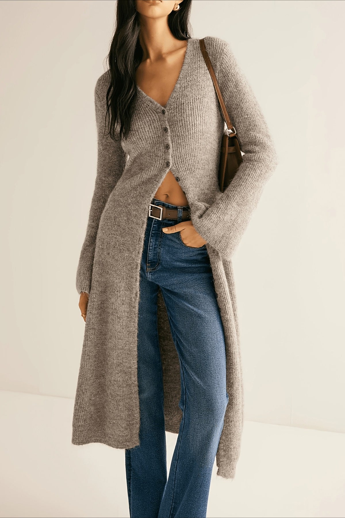 French Retro Elegant Long-Sleeve Mid-Length Knit Cardigan image 2