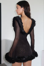 Wool Collar Off-Shoulder Long Sleeve Bodycon Mini Dress image 4