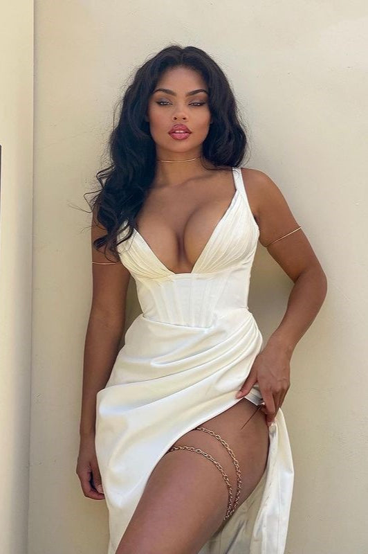 Satin V-Neck Bustier Slit Cocktail Dress image 4