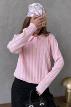 Jacquard Polo Collar Long Sleeve Loose Blouse image 1