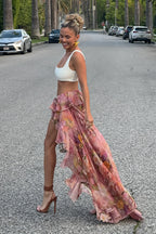 Chic Floral Print Double Ruffle Asymmetric Skirt image 3
