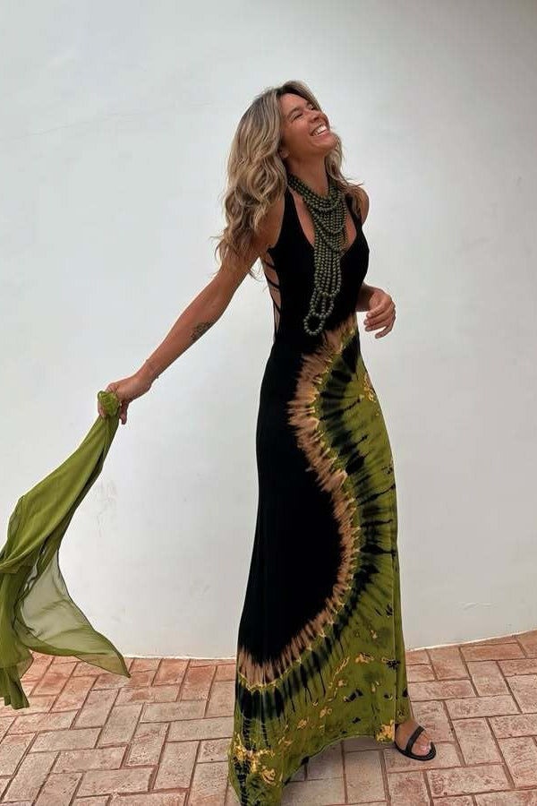 Floral Print Backless Tie Slim Fit Maxi Dress image 3