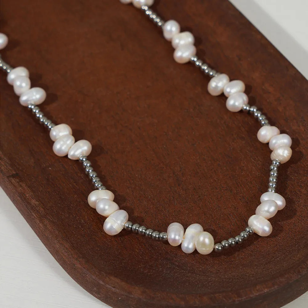 Francesca Bead Necklace detail view styled for Avrienne