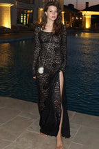 Designer Lace Long Sleeve Bodycon Maxi Dress image 3