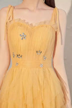 Yellow Spaghetti Strap Mini Formal Dress image 8