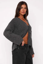 V-Neck Tie Front Knit Cardigan Sweater image 3