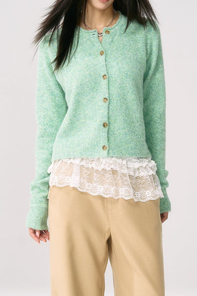 Green Knit Cuffed Solid Chic Cardigan image 4