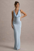 Satin Bodycon Backless Fish Maxi Dress image 4