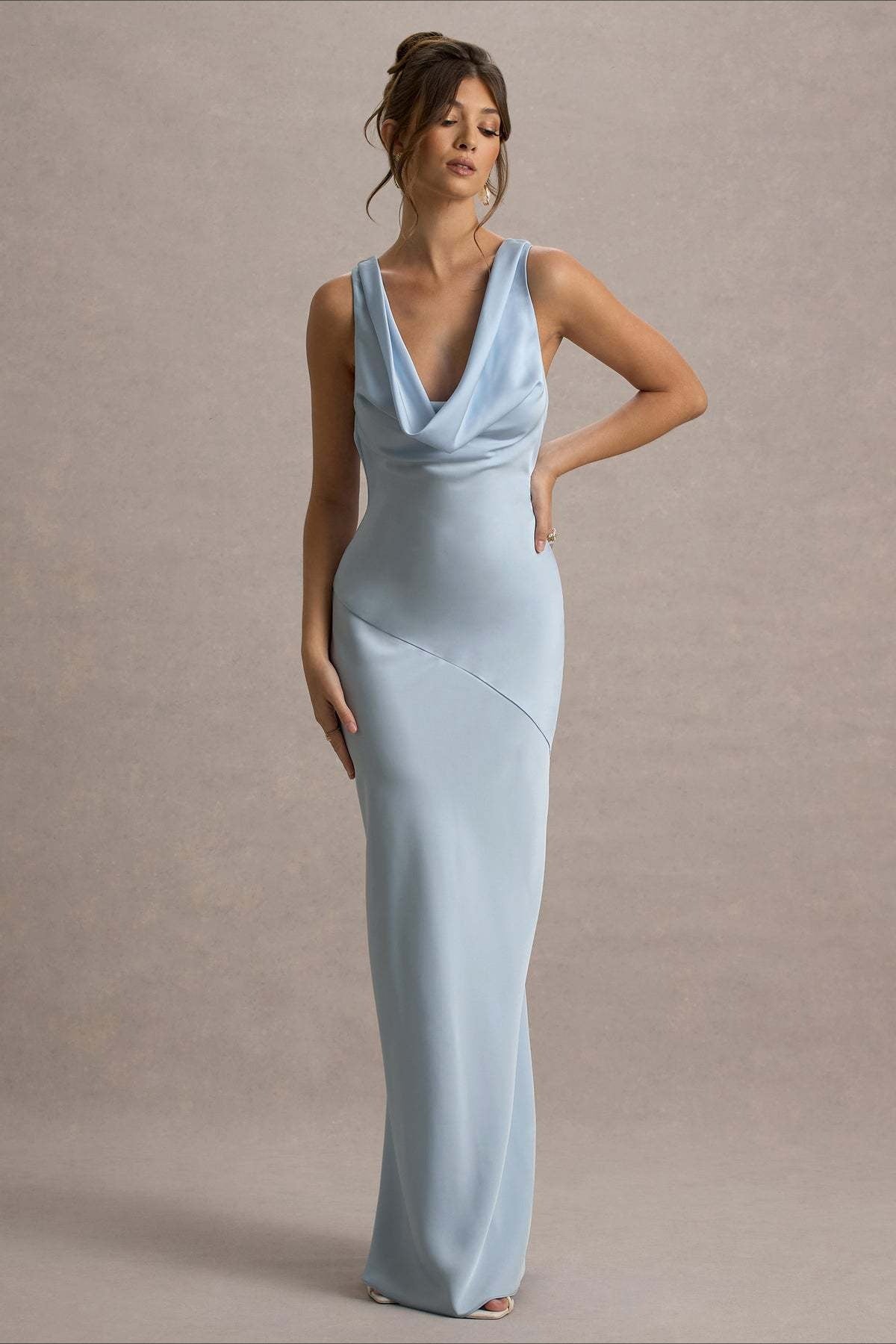 Satin Bodycon Backless Fish Maxi Dress image 4