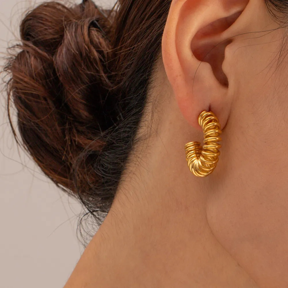 Selene C-Hoop Earrings detail view styled for Avrienne