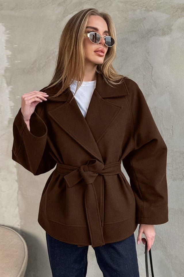 Vintage Brown Belted Wool Blend Midi Coat image 1