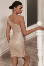 One-Shoulder Fringe Sequin Party Dress image 6