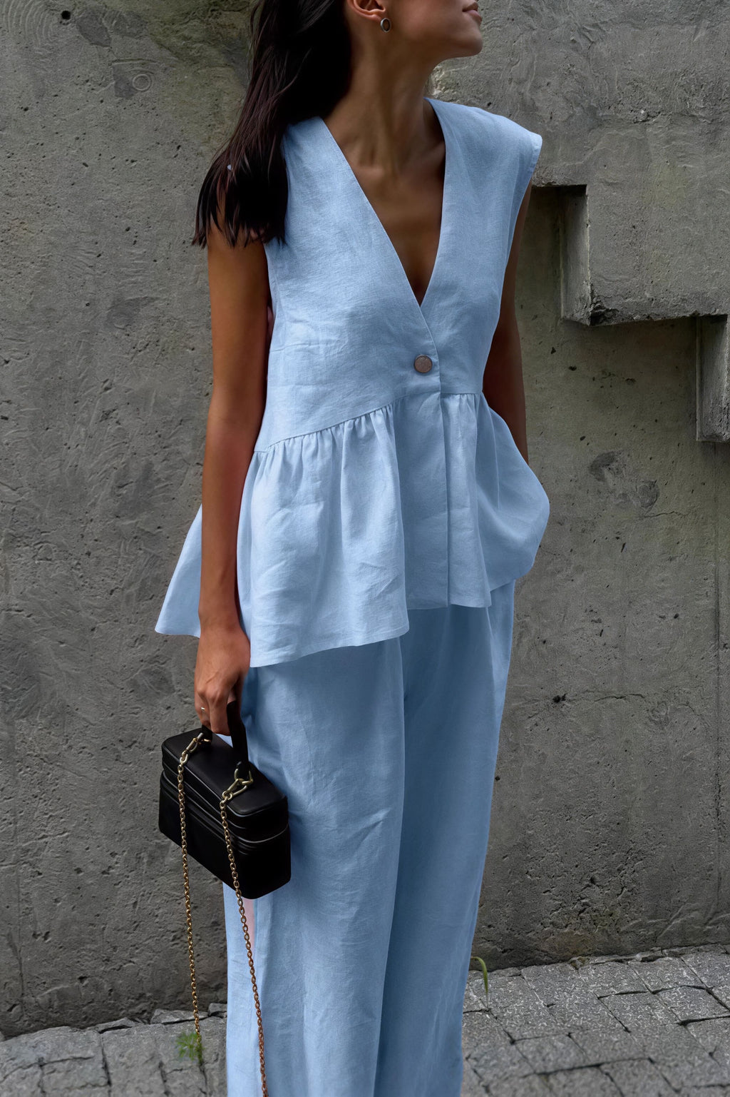 Romantic Cotton V Neck Sleeveless Vest Pants Two Piece Set image 5