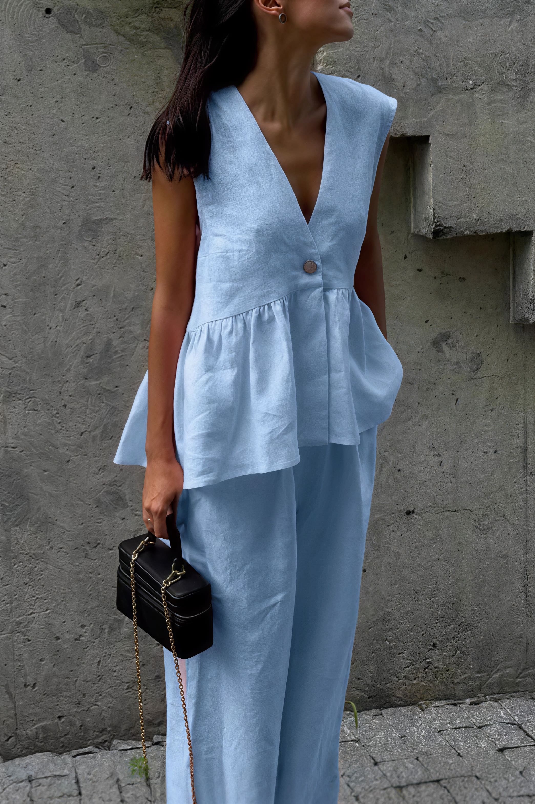 Romantic Cotton V Neck Sleeveless Vest Pants Two Piece Set image 5