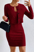 Elegant Solid Slim Crop Cardigan Dress Two Piece Set image 1