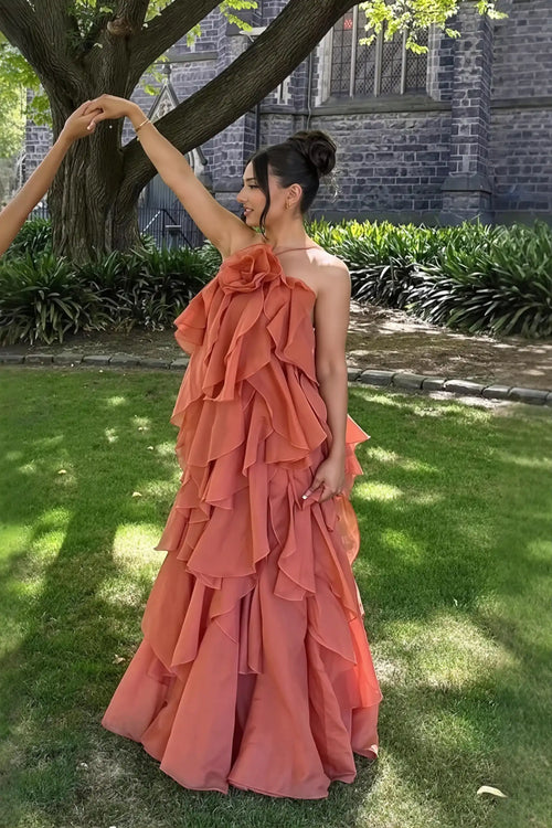 Chic Halter Neck Floral Applique Maxi Dress image 1
