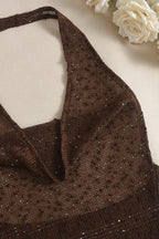 Glitter Solid Sheer Draped Halter Top image 6