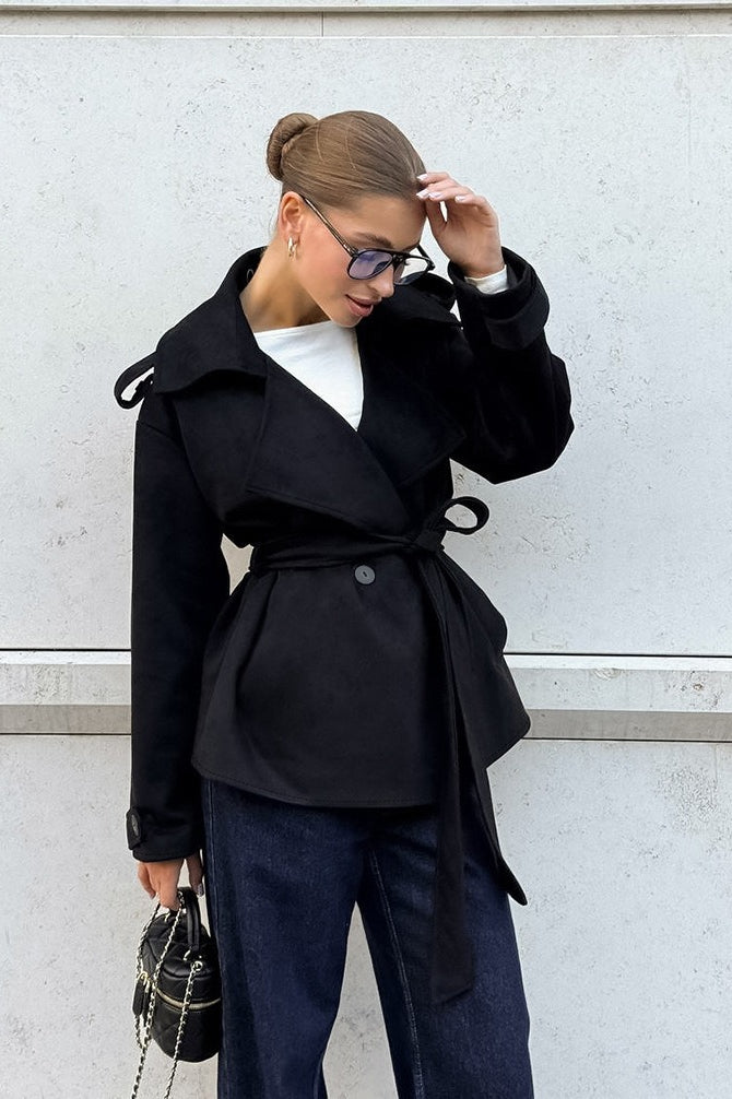 Suede Solid Tie Waist Thickened Warm Coat image 1
