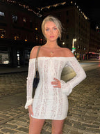 Lace Off-Shoulder Sexy Bodycon Mini Party Dress image 5