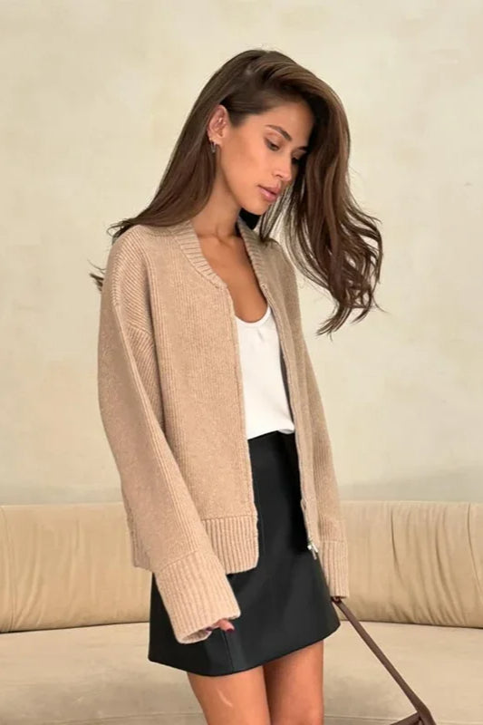 Pleated Knit O Neck Zipper Cardigan image 8
