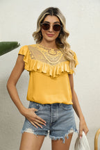 Florence Lace Flutter Blouse detail view styled for Avrienne