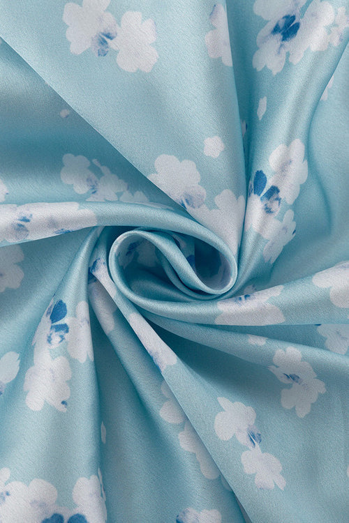 Collared Long Sleeve Satin High Waist Floral Dress image 5