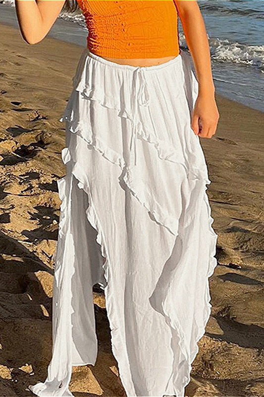 Romantic Ruffle High-Slit Skirt image 3