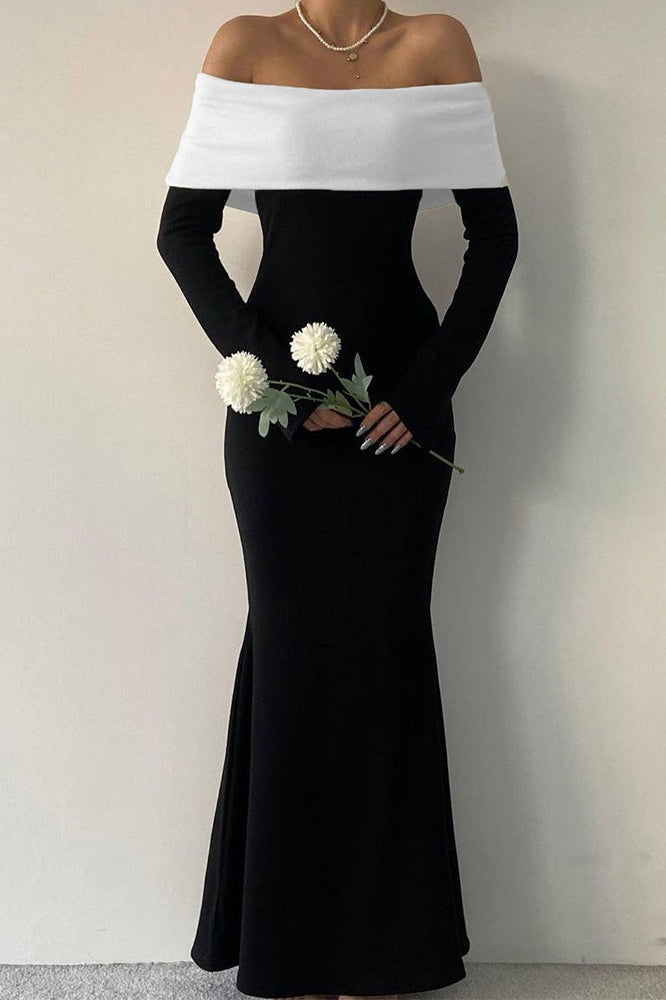 Colorblock Off Shoulder Bodycon Maxi Dress image 3