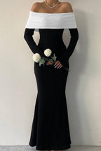 Colorblock Off Shoulder Bodycon Maxi Dress image 3