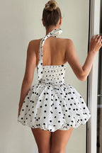 Sexy Polka Dot Halter Backless Mini Dress image 3