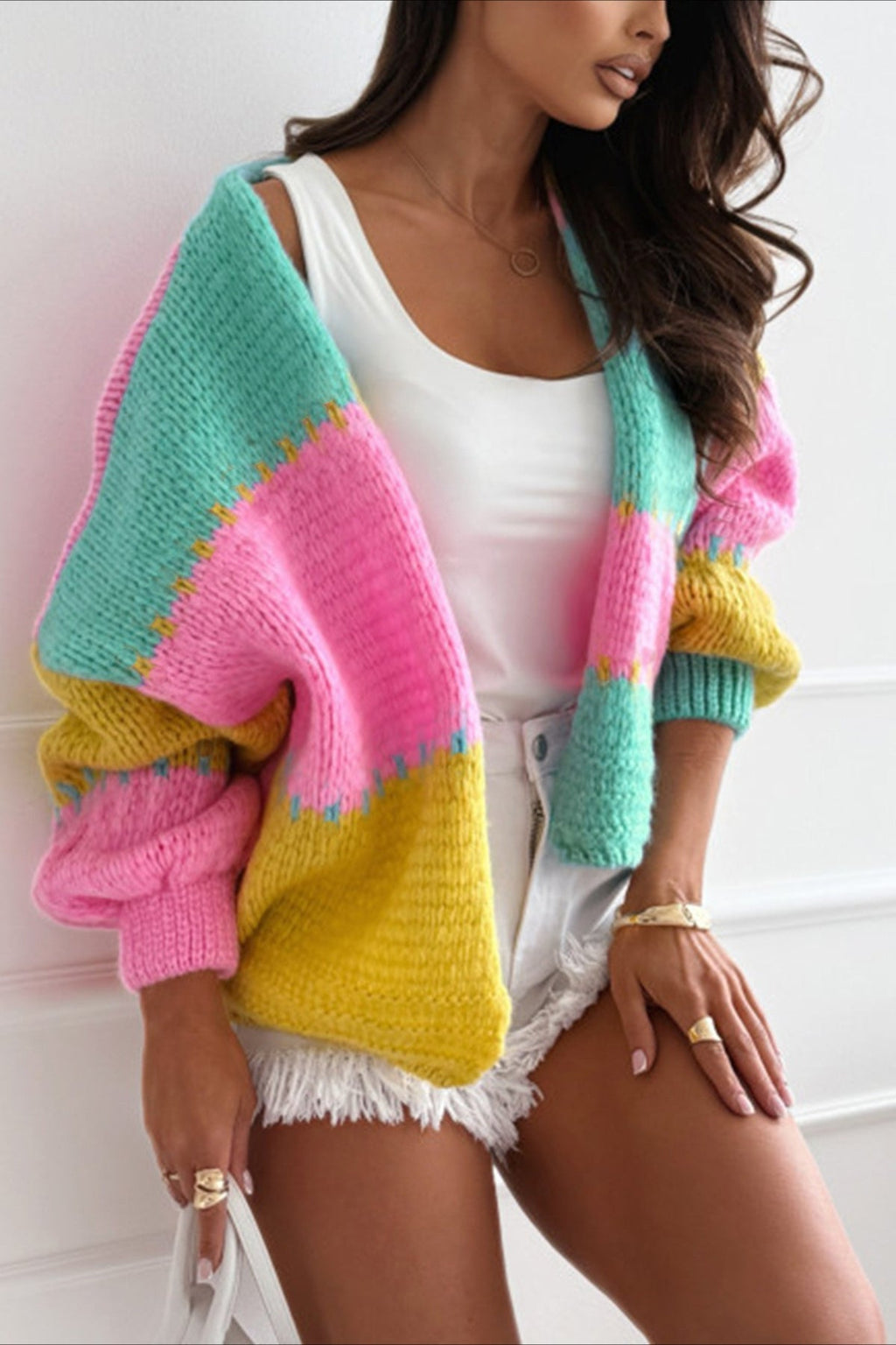 Lazy-Style Color-Block Loose Knit Cardigan image 2