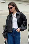 Loose Fit Matte Leather Short Jacket image 3