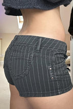 Low Waist Double Breasted Denim Shorts image 4