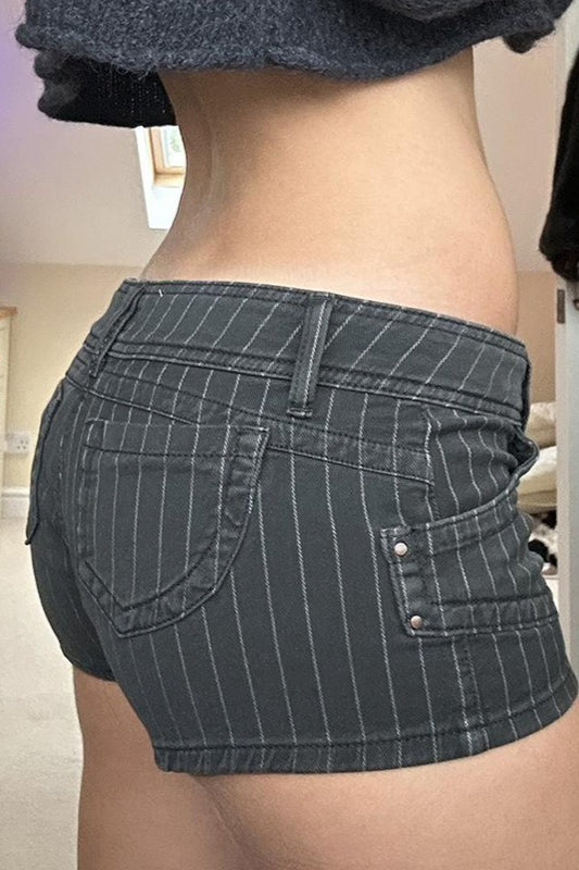 Low Waist Double Breasted Denim Shorts image 4