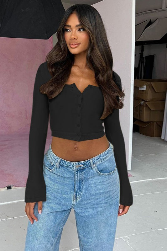 Fresh Knit Cropped Long Sleeve Blouse image 5