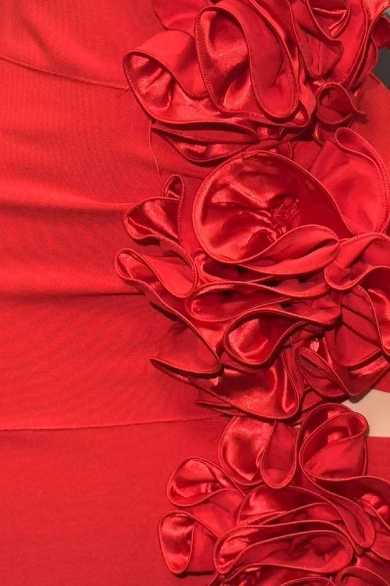 Red Cutout Floral Bandage Party Dress image 5