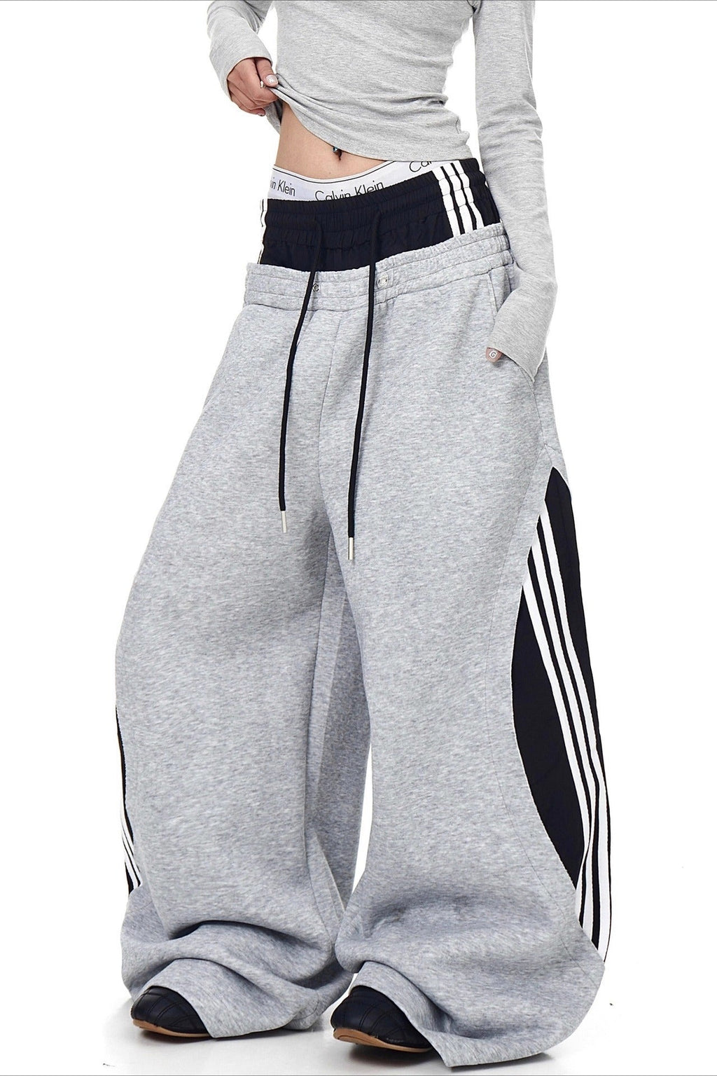 Double Waist Drawstring Stripe Pants image 1