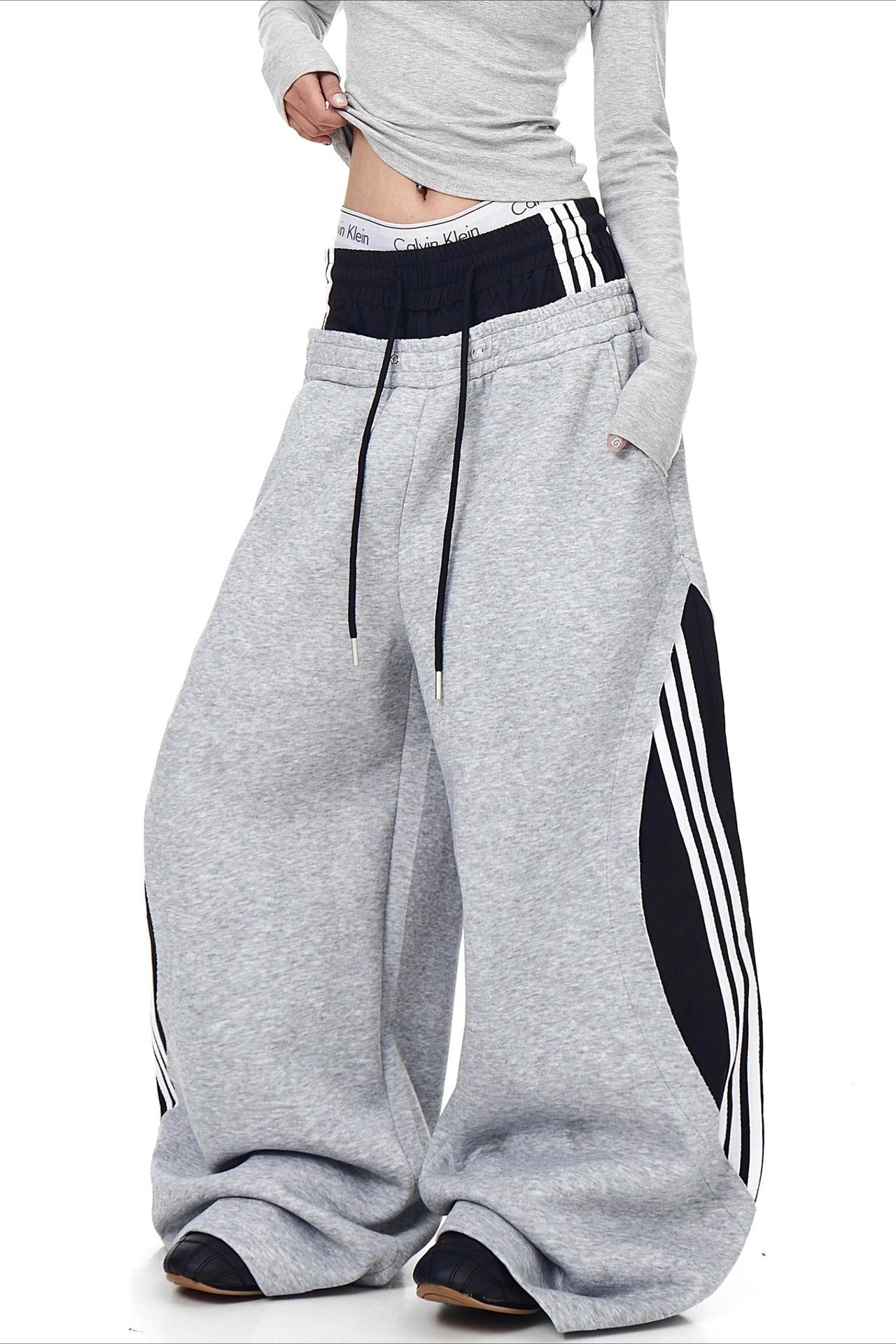 Double Waist Drawstring Stripe Pants image 1
