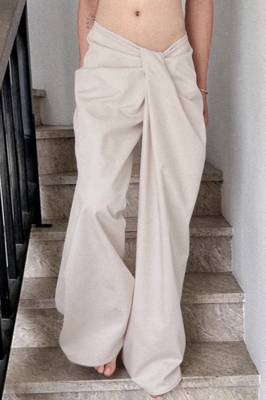 Asymmetrical Twist Solid Wide Leg Pants image 1