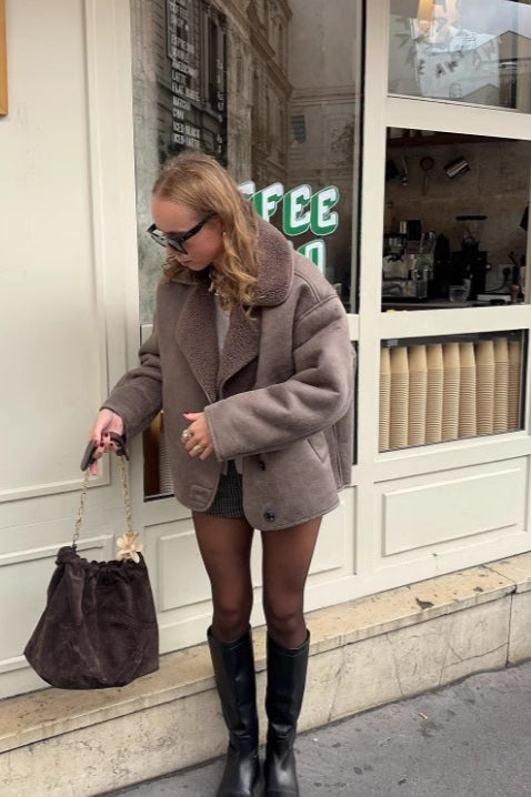Faux Shearling Collared Casual Coat image 5