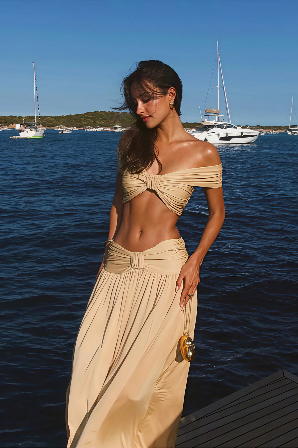 Elegant Gold Maxi Skirt Three Piece Swim Set image 2