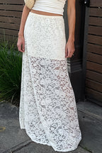 White Lace Sheer High Waist A-Line Skirt image 1