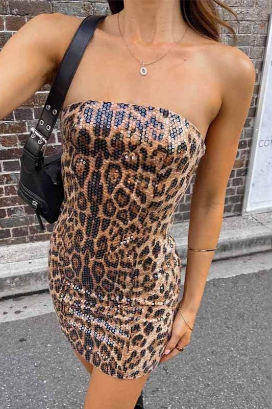 Strapless Leopard Sequin Bodycon Mini Dress image 2