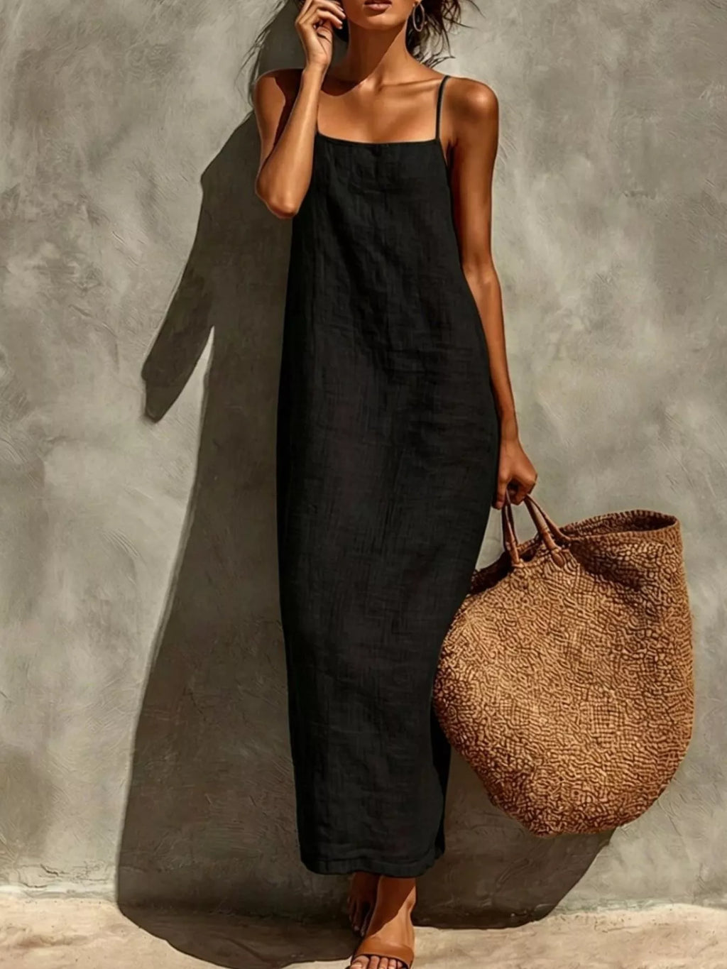 Noelle Maxi Dress detail view styled for Avrienne