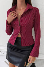Lapel Buckle Flare Sleeve Long Sleeve Blouse image 3
