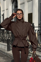 Tie-Waist Collared Long-Sleeve Loose Trench Coat image 5