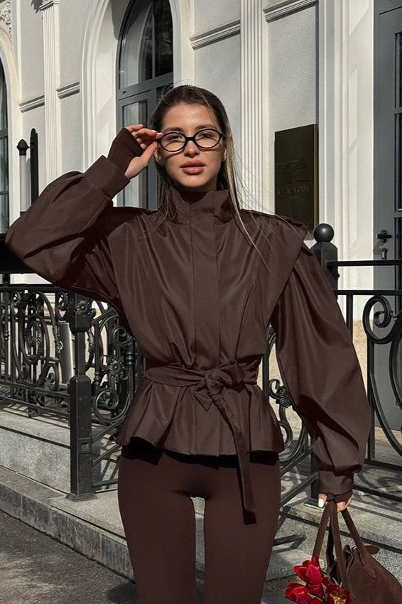 Tie-Waist Collared Long-Sleeve Loose Trench Coat image 5